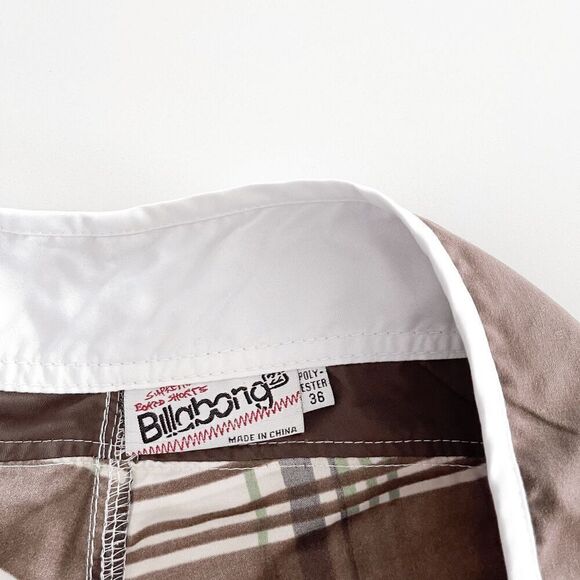 Billabong Mens Board Shorts Plaid Embroidered Signature Trunks Brown Sz 36 - Picture 4 of 10